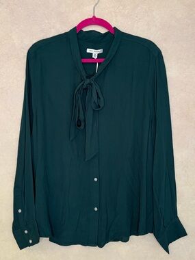 Free Assembly Forest Green Tie-Neck Blouse